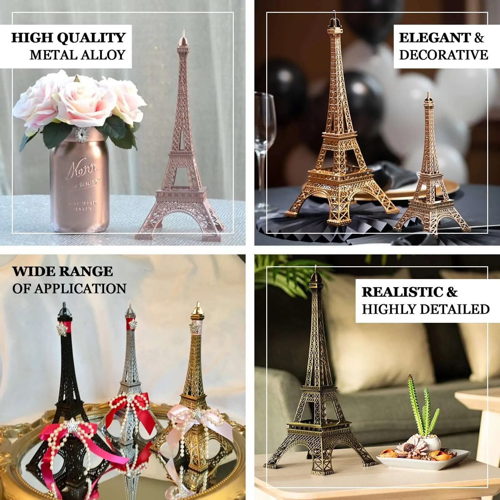 10" Black Metal Eiffel Tower Table Centerpiece, Decorative Cake Topper