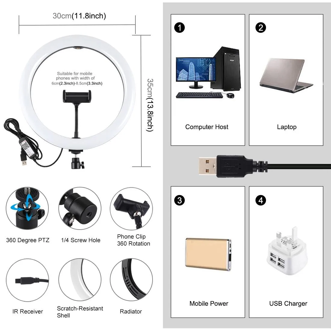 11.8 Dual-temp Led Ring Light with Tripod & Remote
