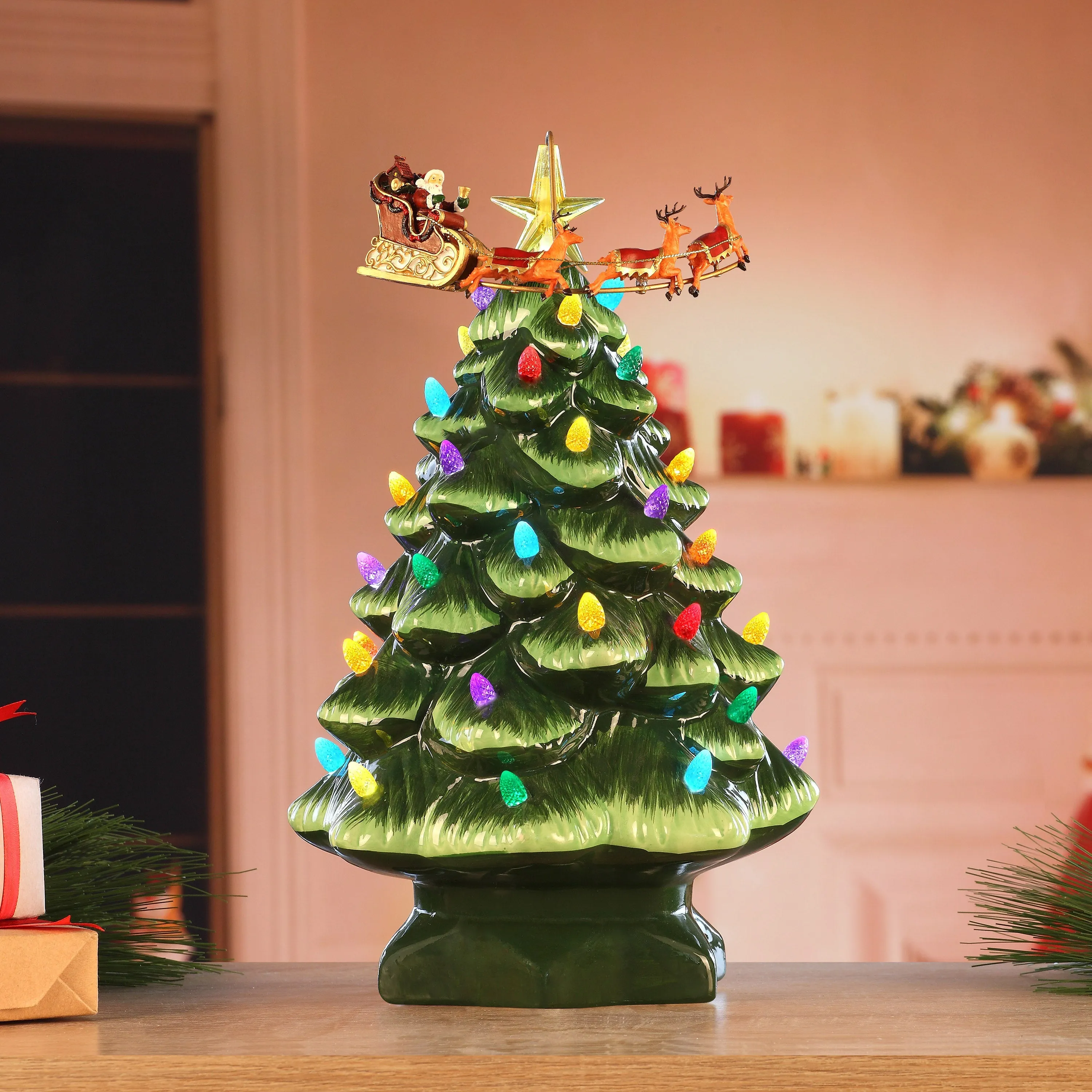 14 in. Animated Nostalgic Ceramic Tree - Santa