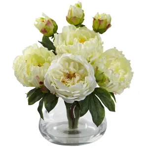 14.5 Artificial Peony & Rose Arrangement w/Vase - Low Maintenance, Life-Like & Vibrant Silk Flowers For Busy People.