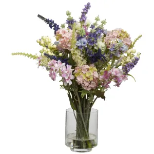 16" Artificial Lavender & Hydrangea Arrangement - Low Maintenance, Life-Like & Vibrant Silk Flowers For Busy People.