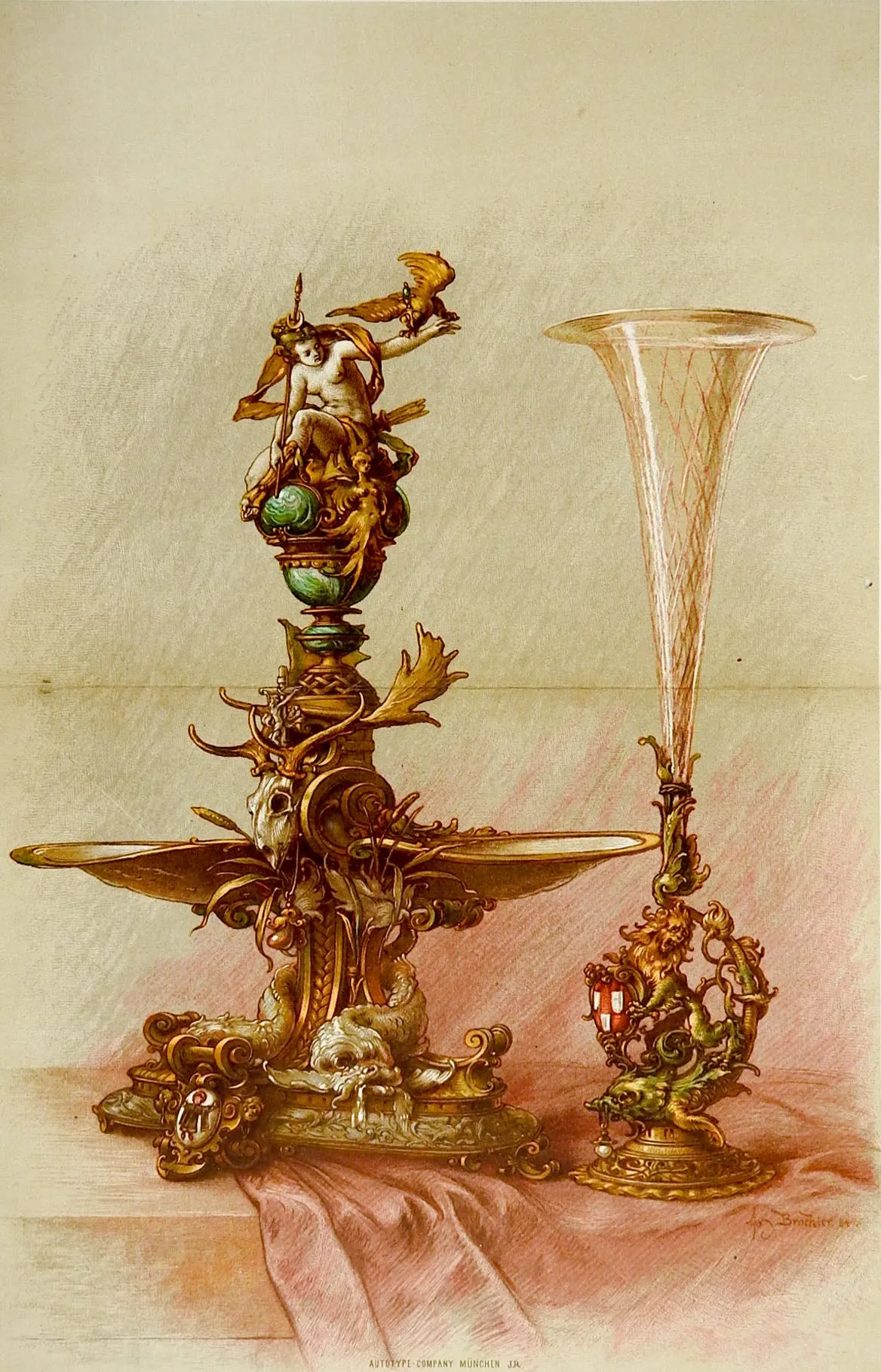 1885 Lithograph Art Nouveau Table Centerpieces
