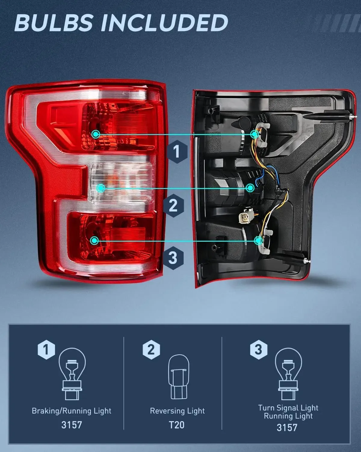 2018-2020 Ford F150 Tail light Assembly Rear Lamp Replacement OE Style Red Housing with Bulbs and Harness Driver Side