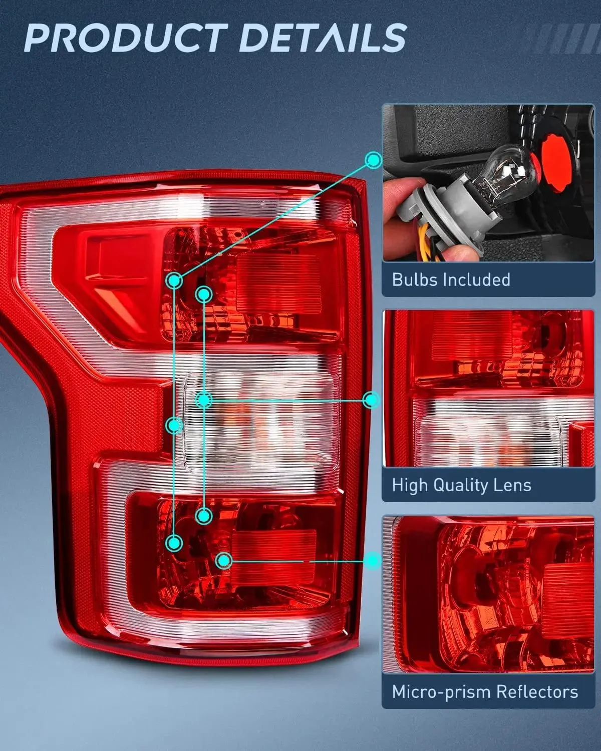 2018-2020 Ford F150 Tail light Assembly Rear Lamp Replacement OE Style Red Housing with Bulbs and Harness Driver Side
