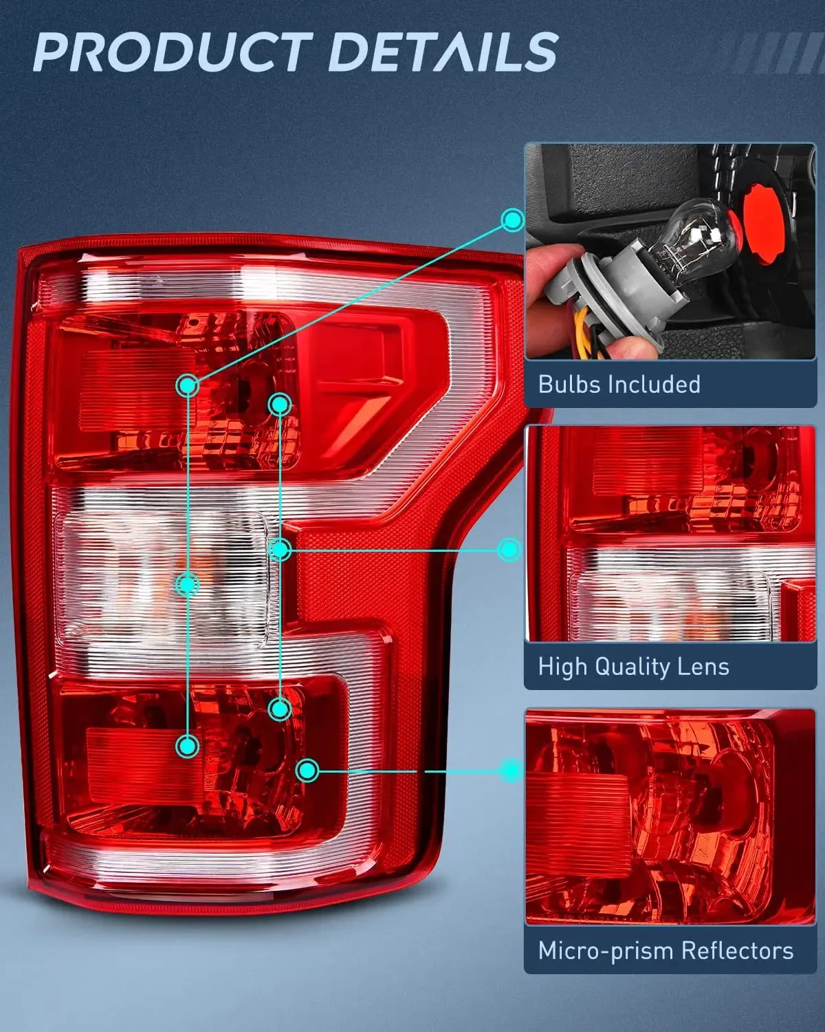 2018-2020 Ford F150 Tail light Assembly Rear Lamp Replacement OE Style Red Housing with Bulbs and Harness Passenger Side