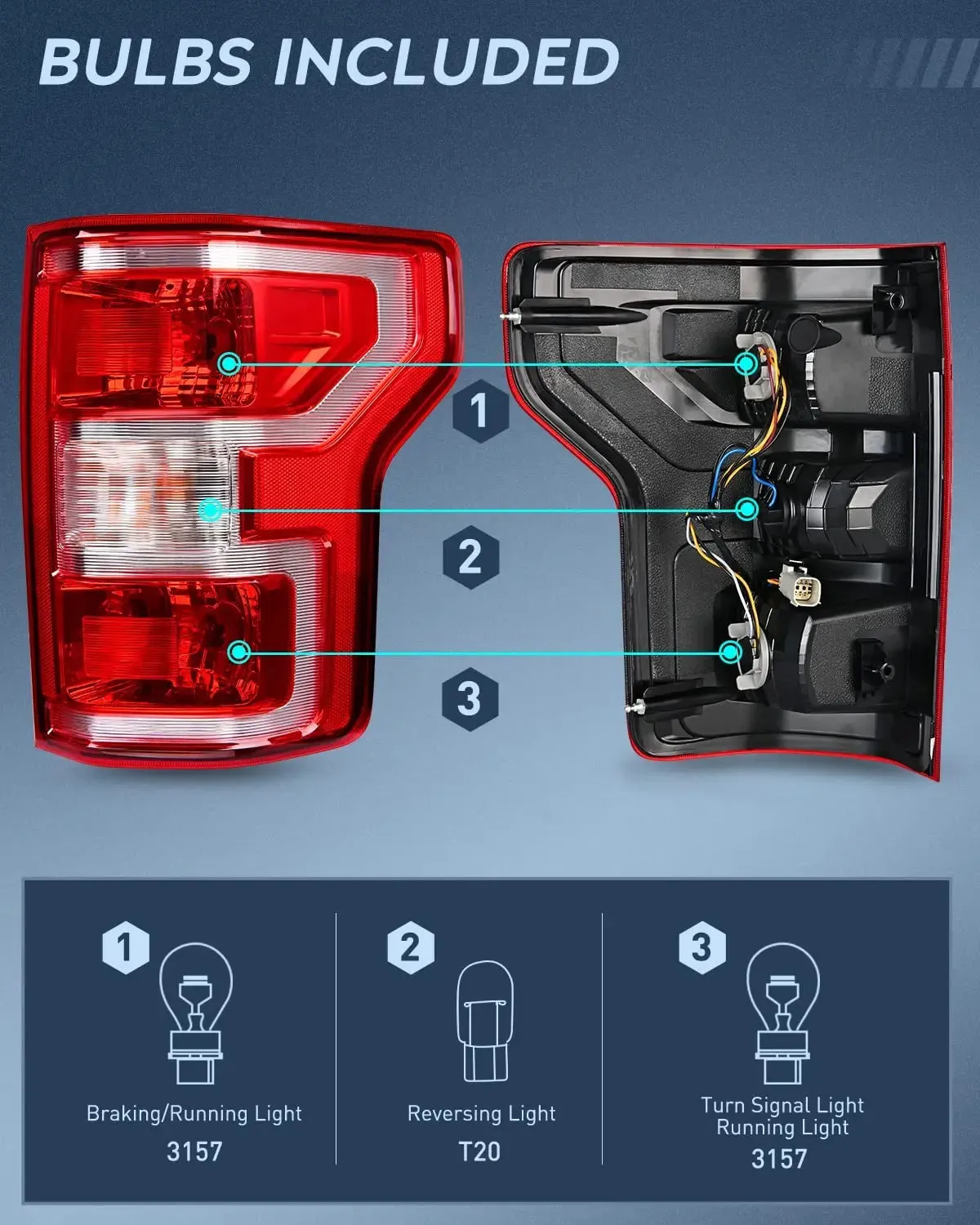 2018-2020 Ford F150 Tail light Assembly Rear Lamp Replacement OE Style Red Housing with Bulbs and Harness Passenger Side
