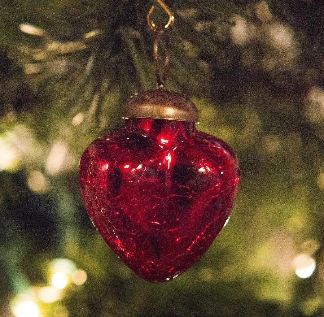 2" Mini Mercury Colored Glass Heart Shaped Ornaments, Set of 6