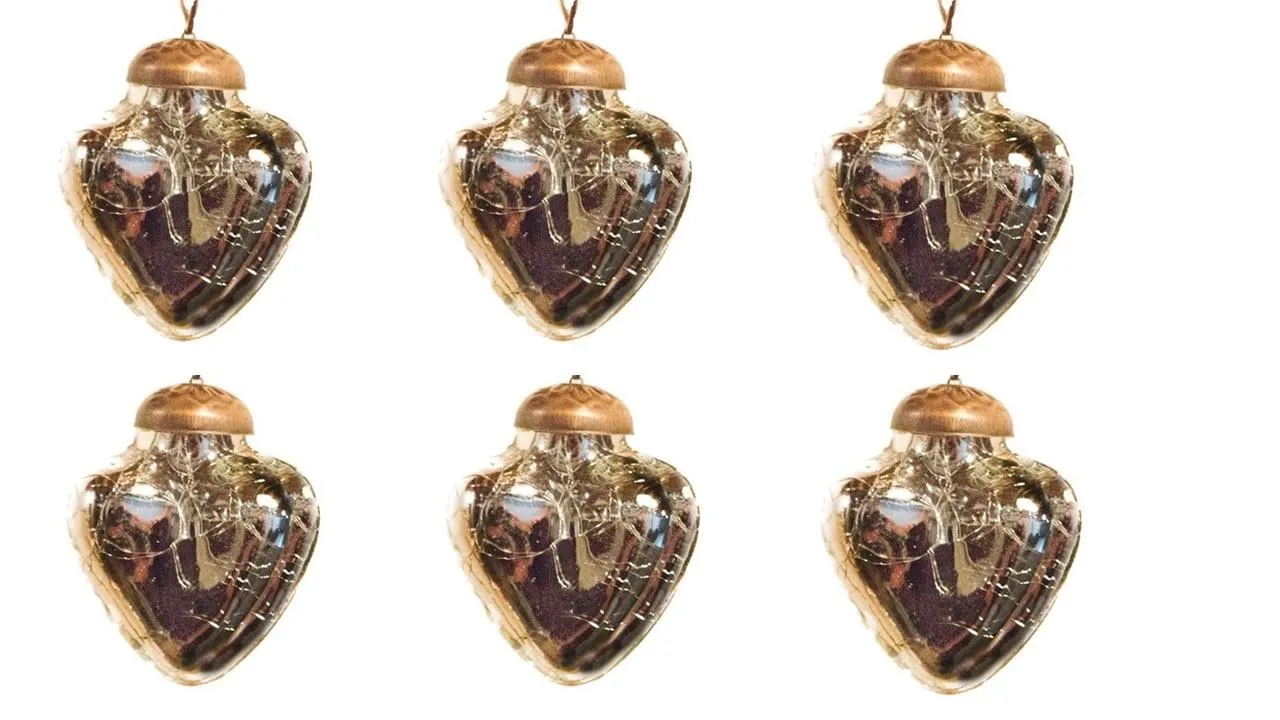 2" Mini Mercury Colored Glass Heart Shaped Ornaments, Set of 6