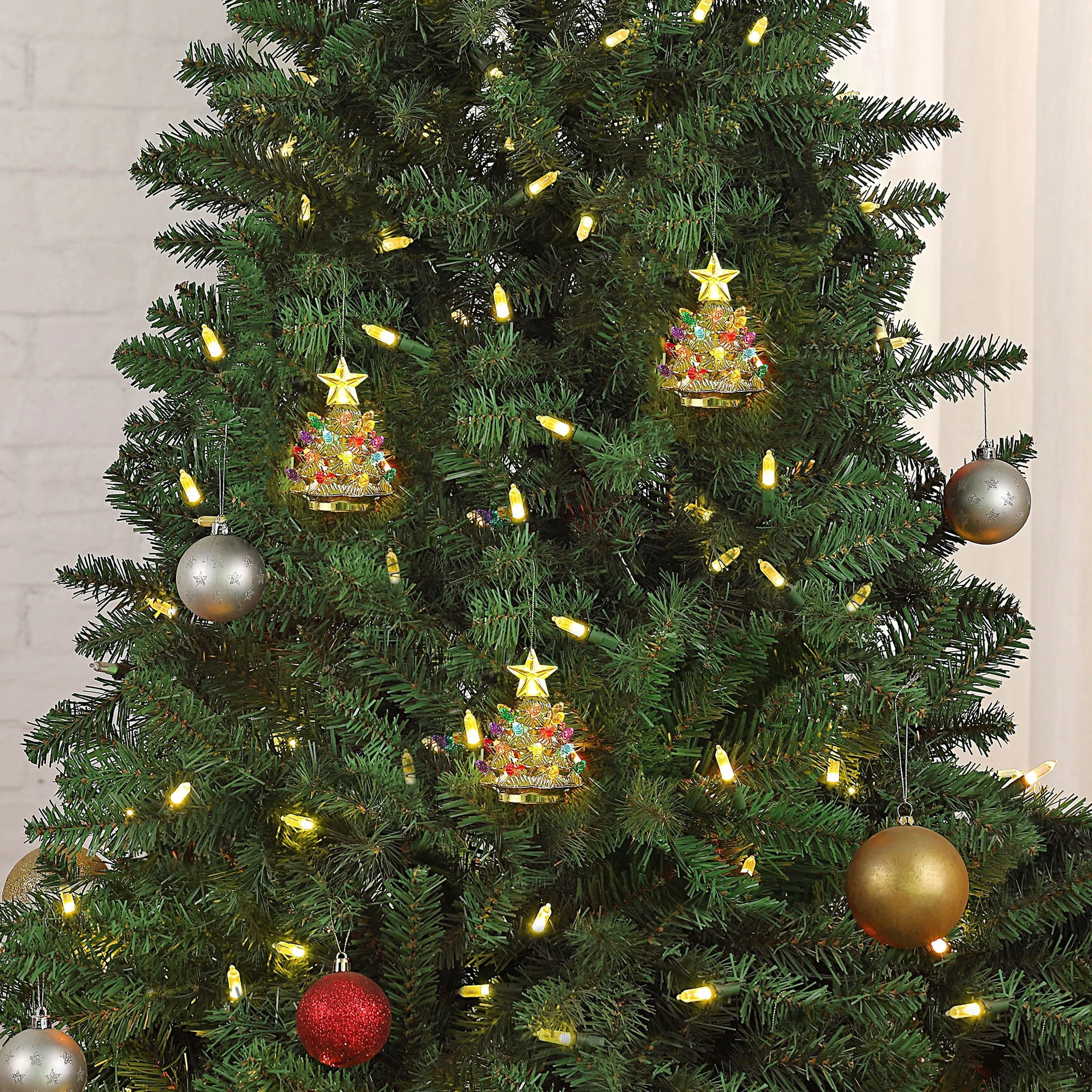 4 in. Set of 3 Shatterproof Ornament Tree - Gold