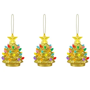 4 in. Set of 3 Shatterproof Ornament Tree - Gold
