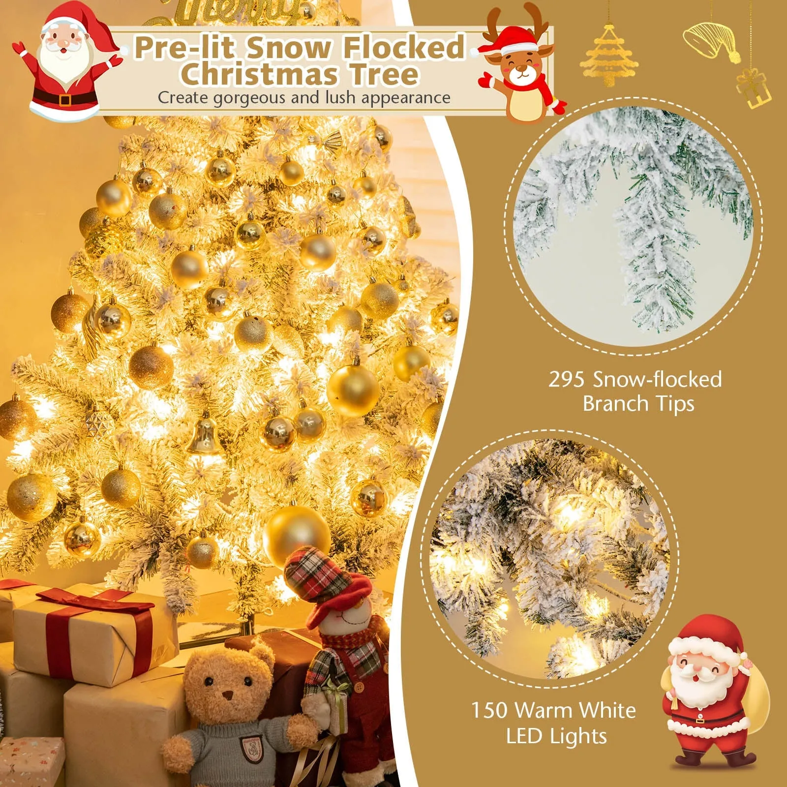 4.5 Feet Flocked Christmas Tree with 295 Tips and 150 LED Lights