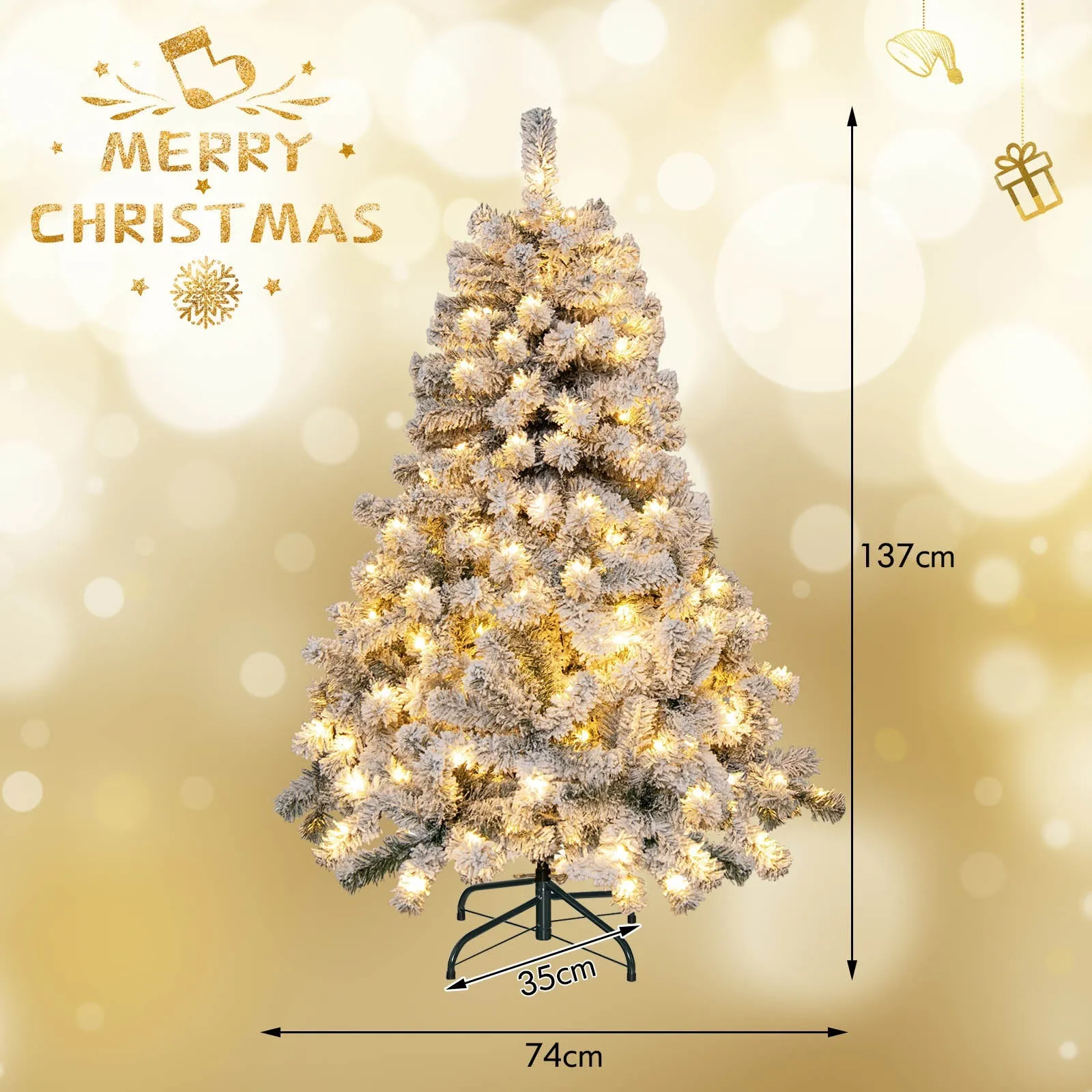 4.5 Feet Flocked Christmas Tree with 295 Tips and 150 LED Lights