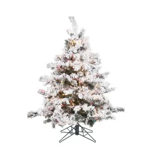 4.5' Flocked Alaskan Pine Artificial Christmas Tree Colored Dura-Lit lights