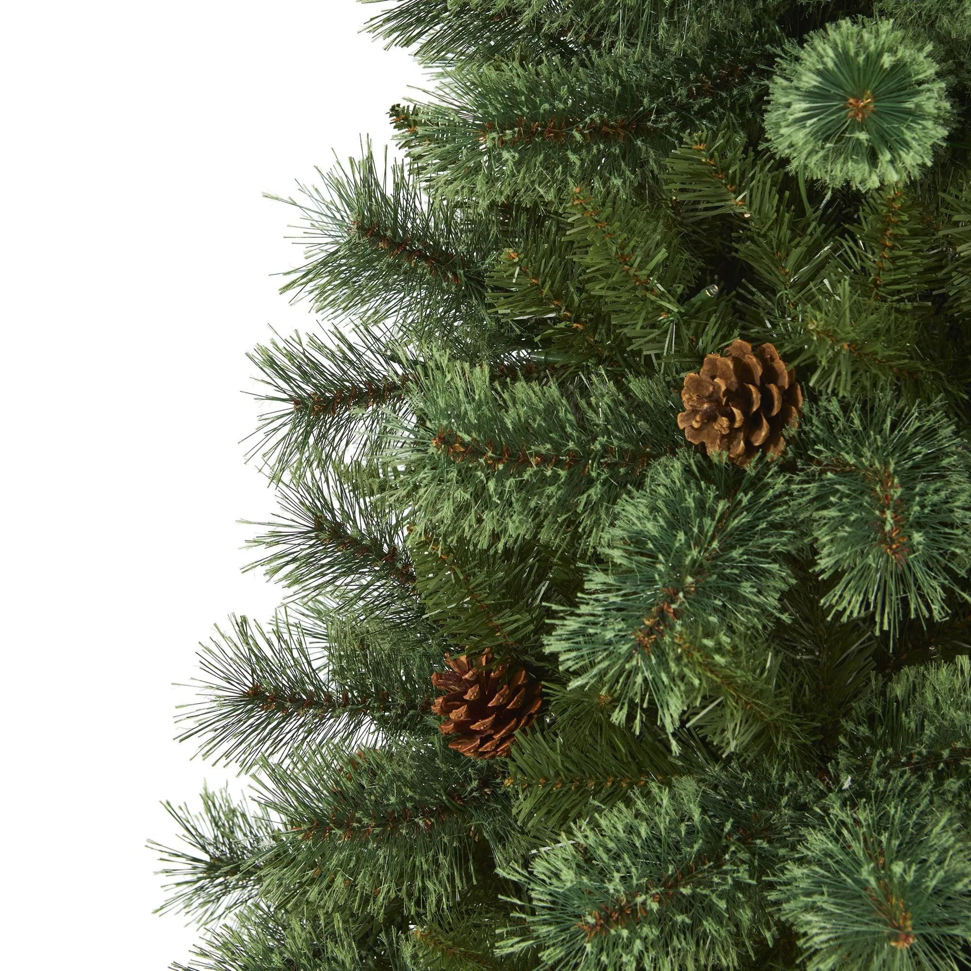 6' White Mountain Pine Artificial Christmas Tree with 300 Clear LED Lights and Pine Cones