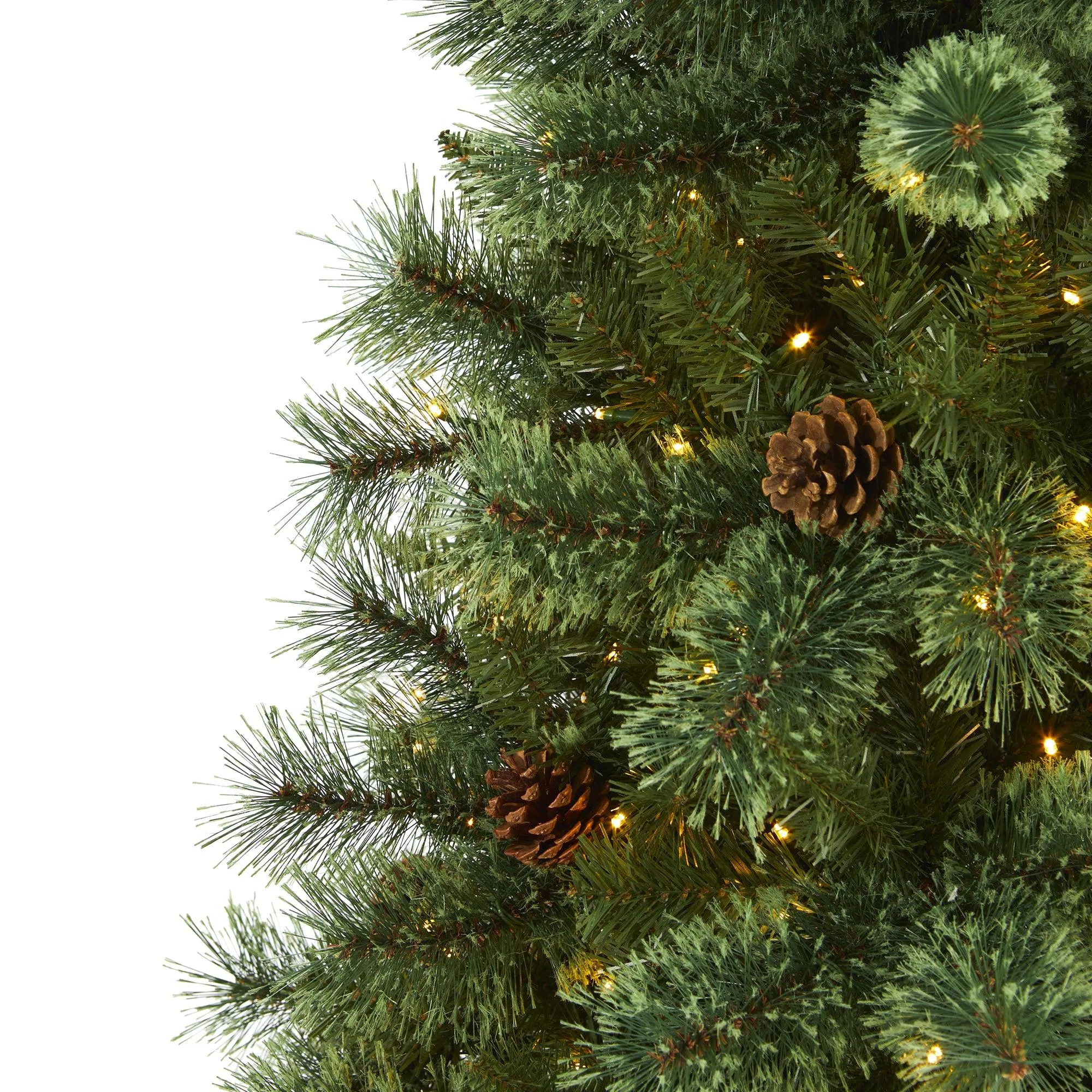 6' White Mountain Pine Artificial Christmas Tree with 300 Clear LED Lights and Pine Cones