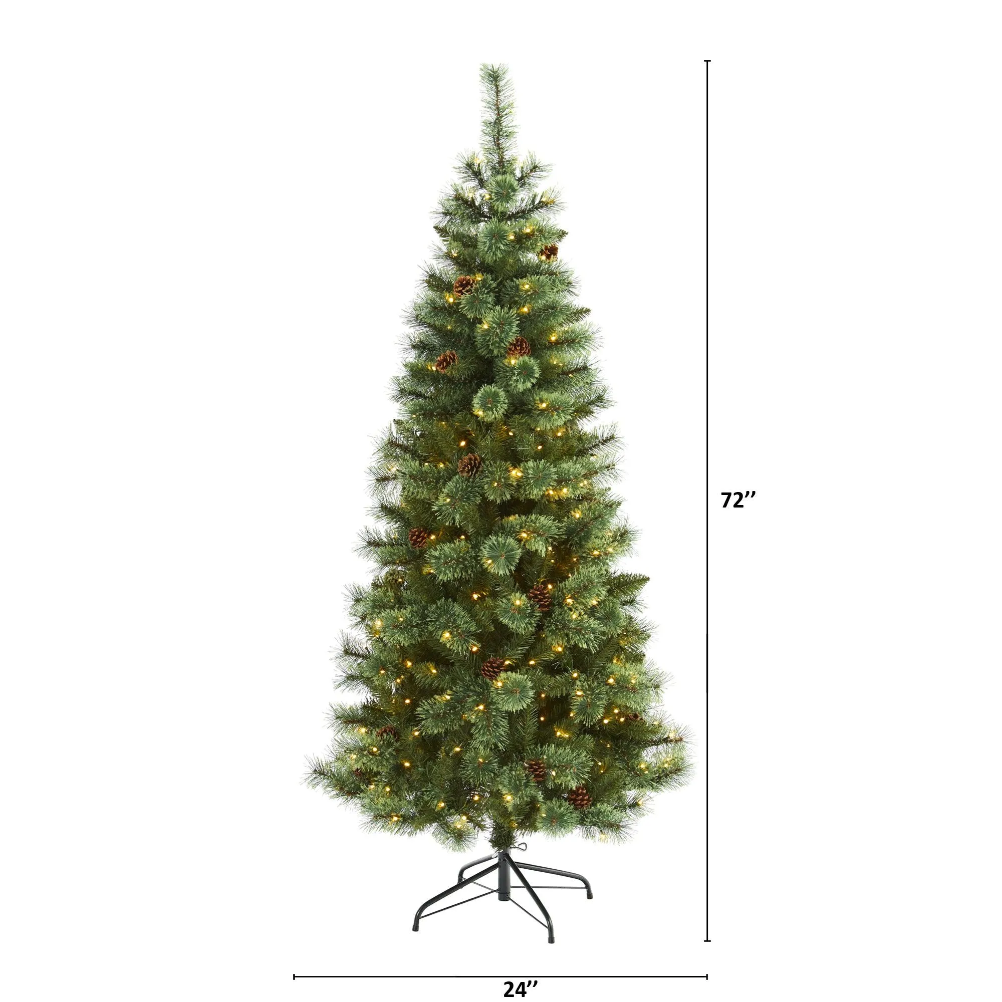 6' White Mountain Pine Artificial Christmas Tree with 300 Clear LED Lights and Pine Cones