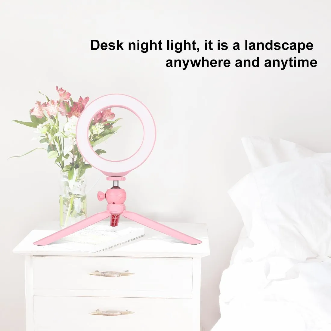 6.2 Led Ring Light with Usb 3 Modes Dimmable Cold Shoe Tripod Mount - Pink