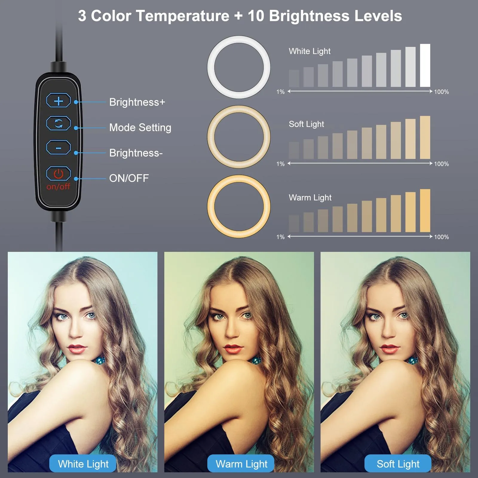 6.2 Led Ring Light with Usb 3 Modes Dimmable Desktop Tripod Cold Shoe Ball Head