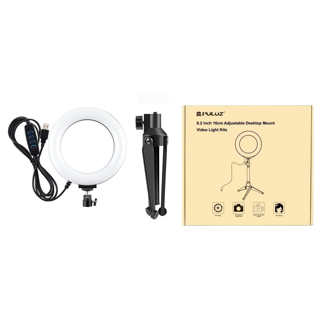 6.2 Led Ring Light with Usb 3 Modes Dimmable Desktop Tripod Cold Shoe Ball Head