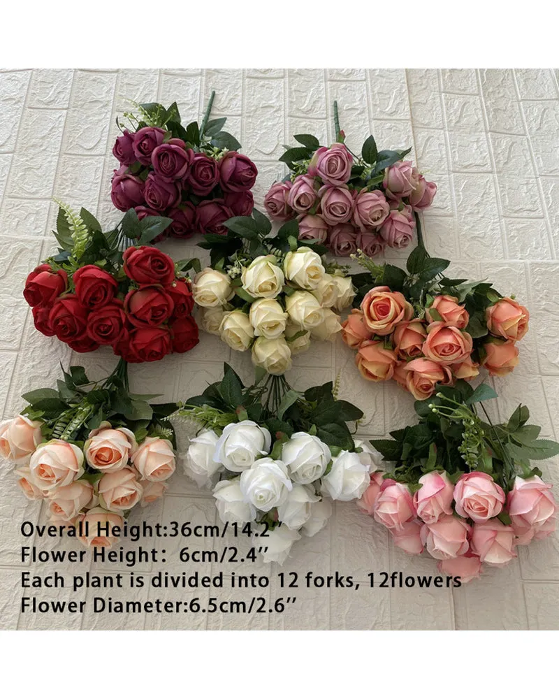 7Pcs 12 Heads Artificial Rose Flowers Long Stem Wedding Bouquet Decoration