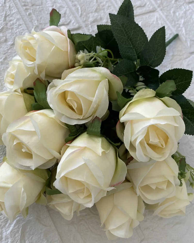 7Pcs 12 Heads Artificial Rose Flowers Long Stem Wedding Bouquet Decoration