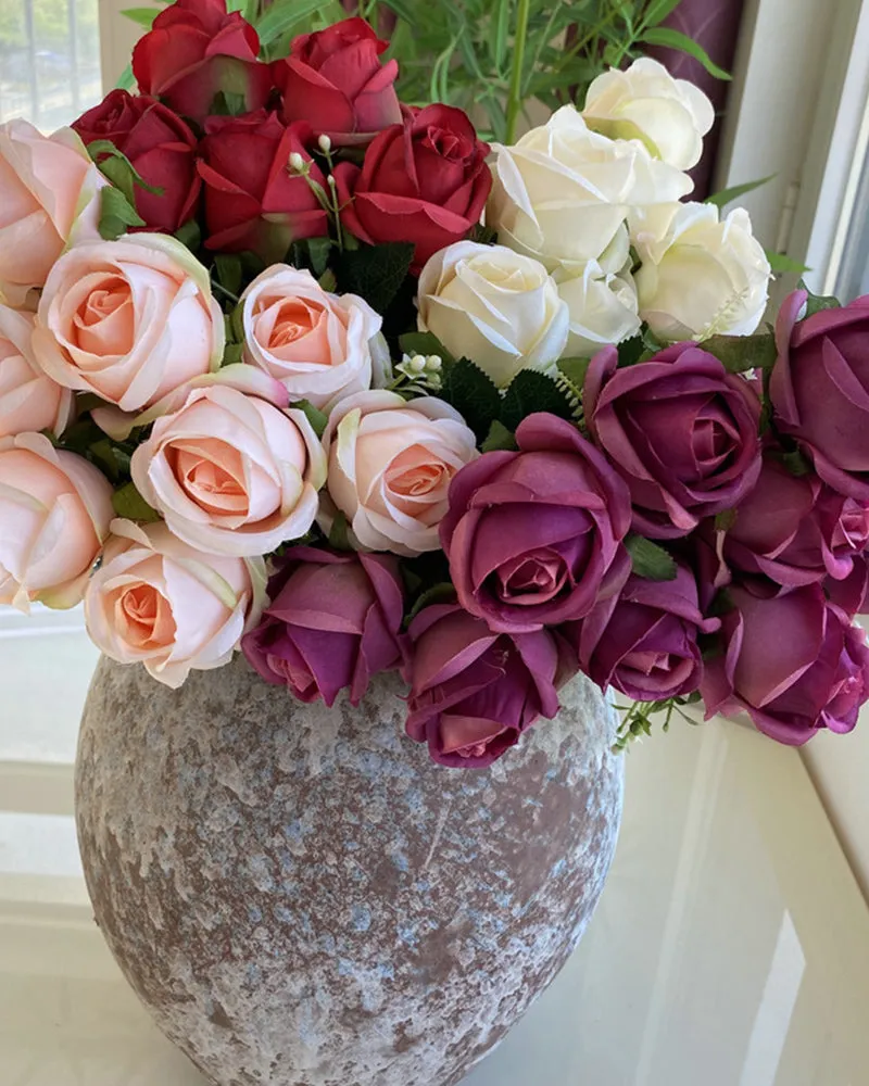 7Pcs 12 Heads Artificial Rose Flowers Long Stem Wedding Bouquet Decoration