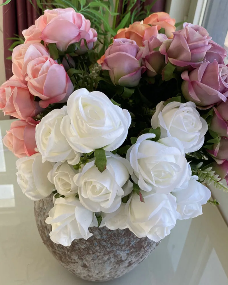 7Pcs 12 Heads Artificial Rose Flowers Long Stem Wedding Bouquet Decoration