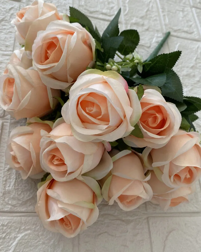 7Pcs 12 Heads Artificial Rose Flowers Long Stem Wedding Bouquet Decoration