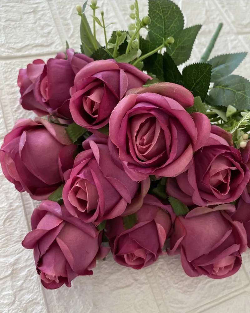 7Pcs 12 Heads Artificial Rose Flowers Long Stem Wedding Bouquet Decoration