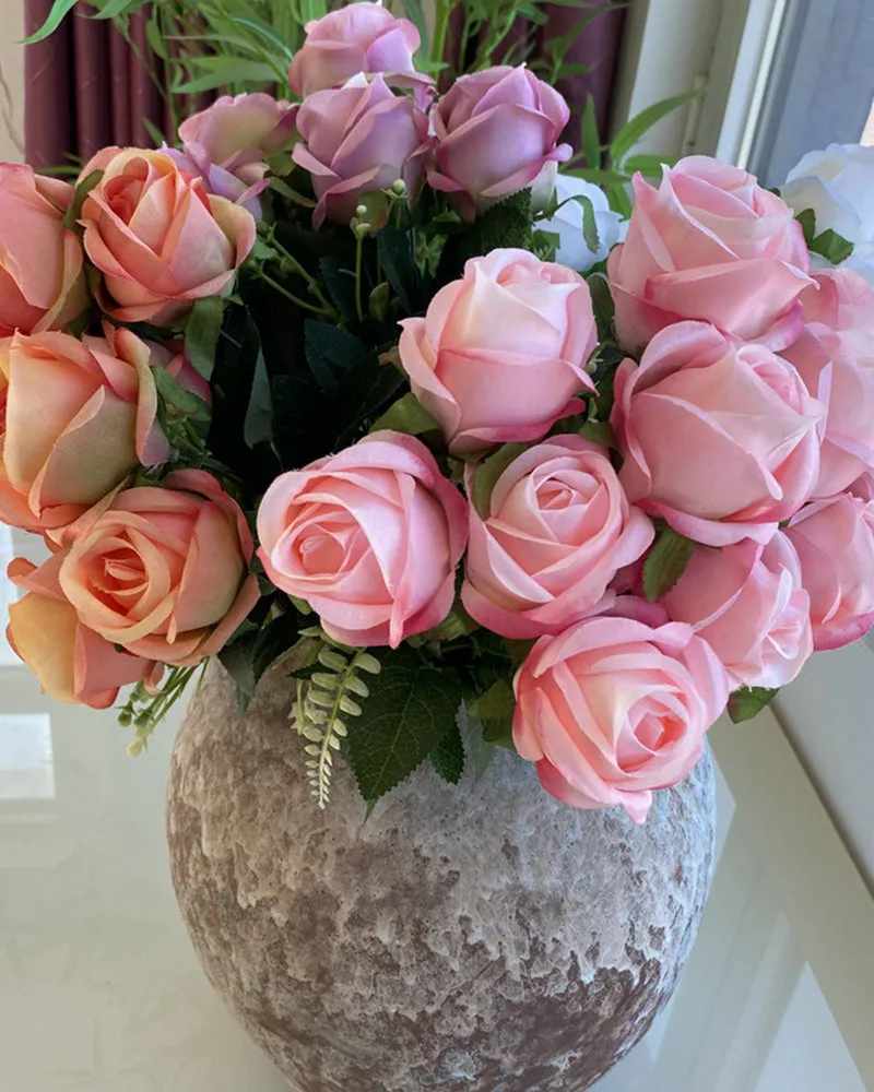 7Pcs 12 Heads Artificial Rose Flowers Long Stem Wedding Bouquet Decoration