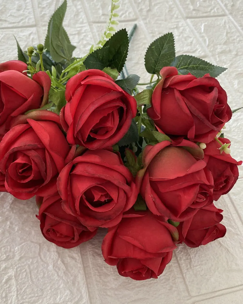 7Pcs 12 Heads Artificial Rose Flowers Long Stem Wedding Bouquet Decoration