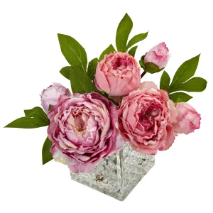 8.5" Artificial Peony in Glass Vase - Low Maintenance, Life-Like & Vibrant Silk Flowers For Busy People.