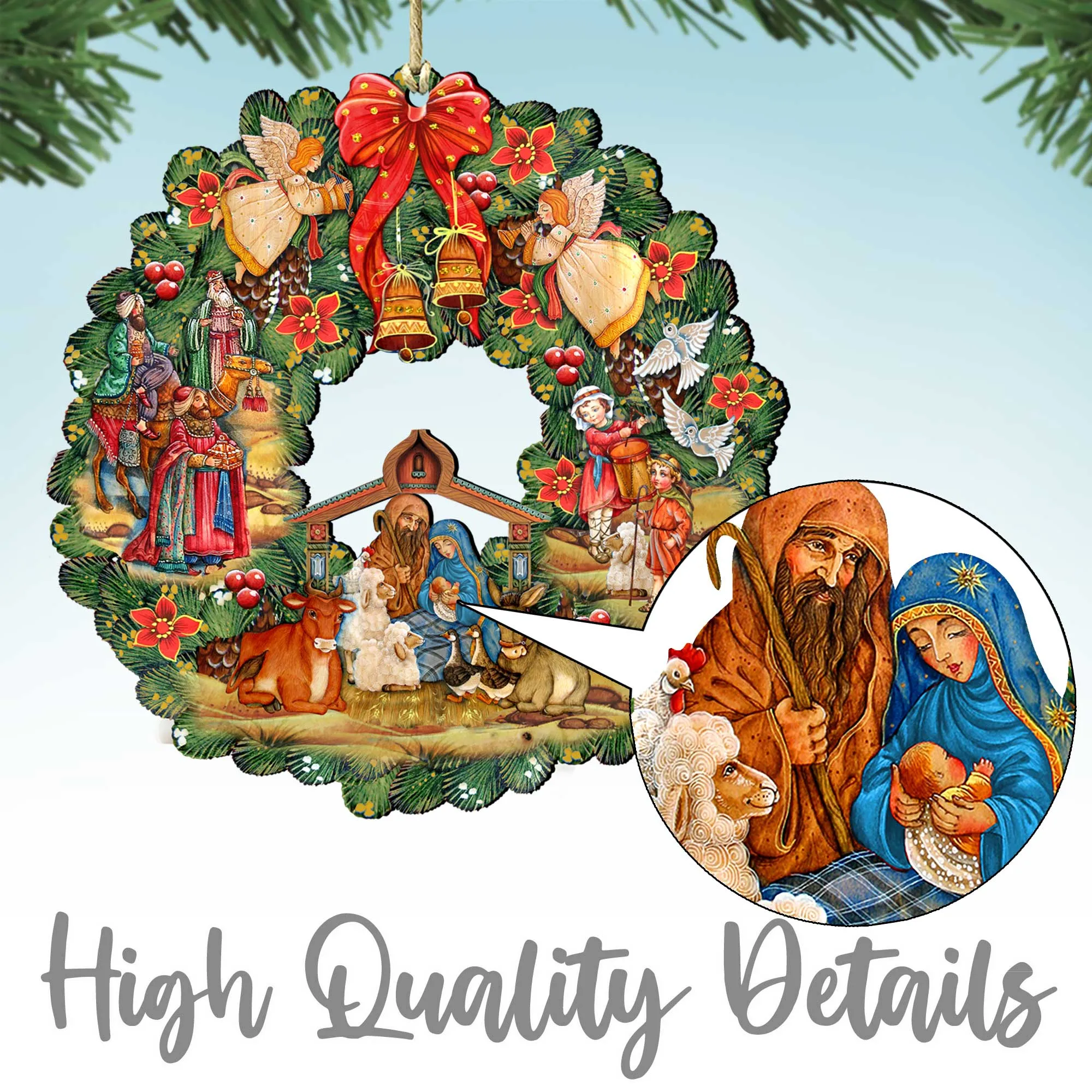 Angel with Cardinal Wooden Ornaments by Gelsinger - Nativity Holiday Decor - 8031154-DG