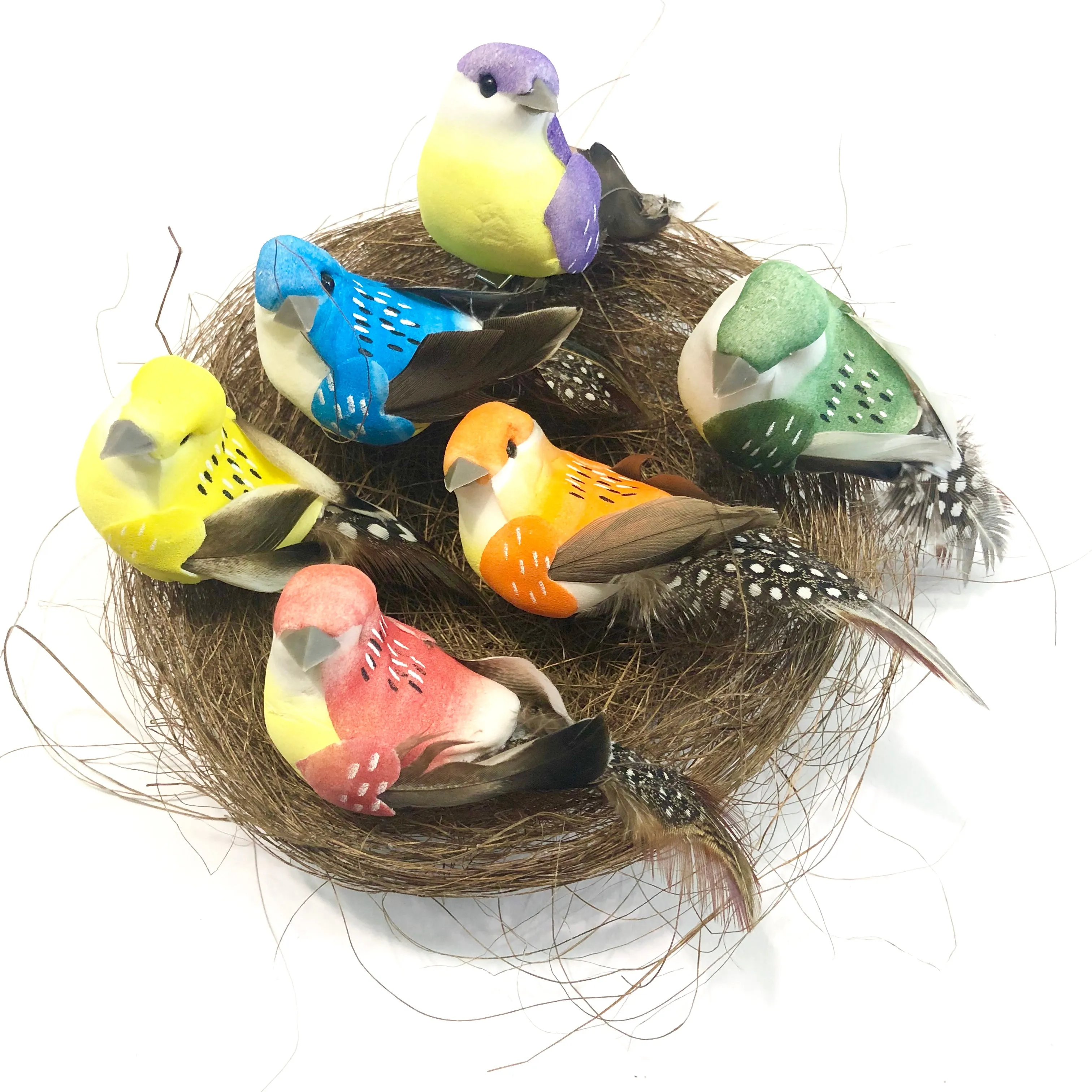 Artificial Realistic Decorative Colourful Foam Feather Birds x 6pcs (Style 4)