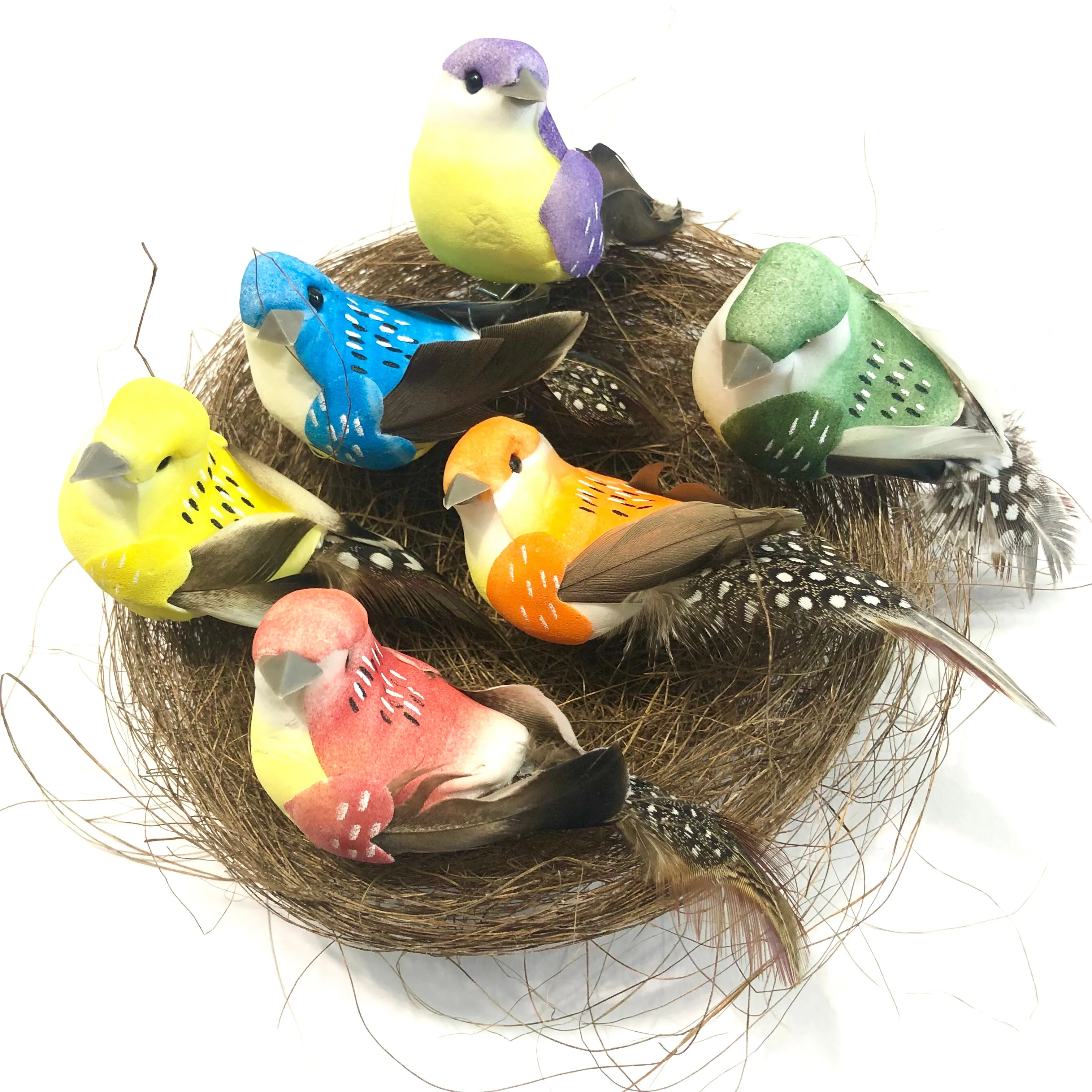 Artificial Realistic Decorative Colourful Foam Feather Birds x 6pcs (Style 4)