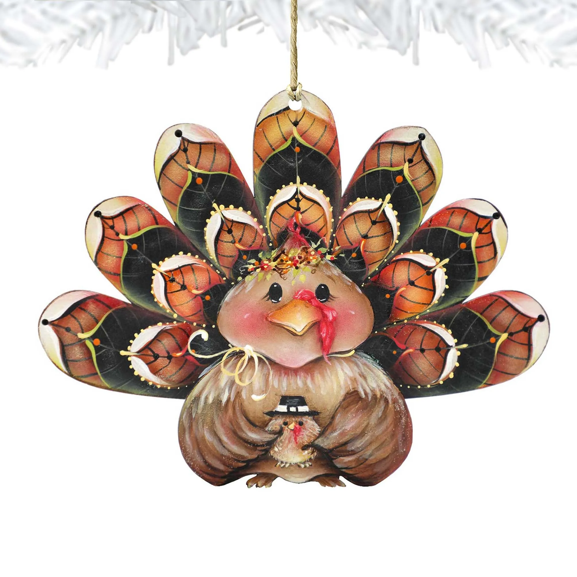 Be Thankful Turkey Sitter Wooden Ornaments by J. Mills-Price - Thanksgiving Halloween Decor - 8457702