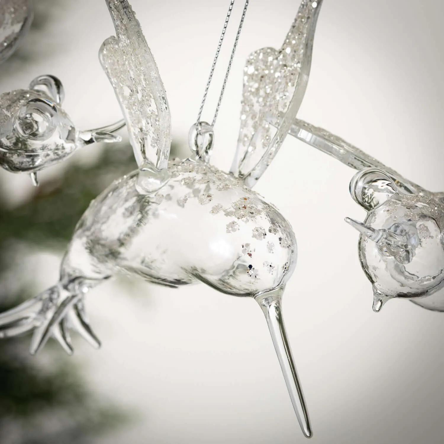 Bird Bee Dragonfly Ornaments Clear 4.5"H Glass Set of 3