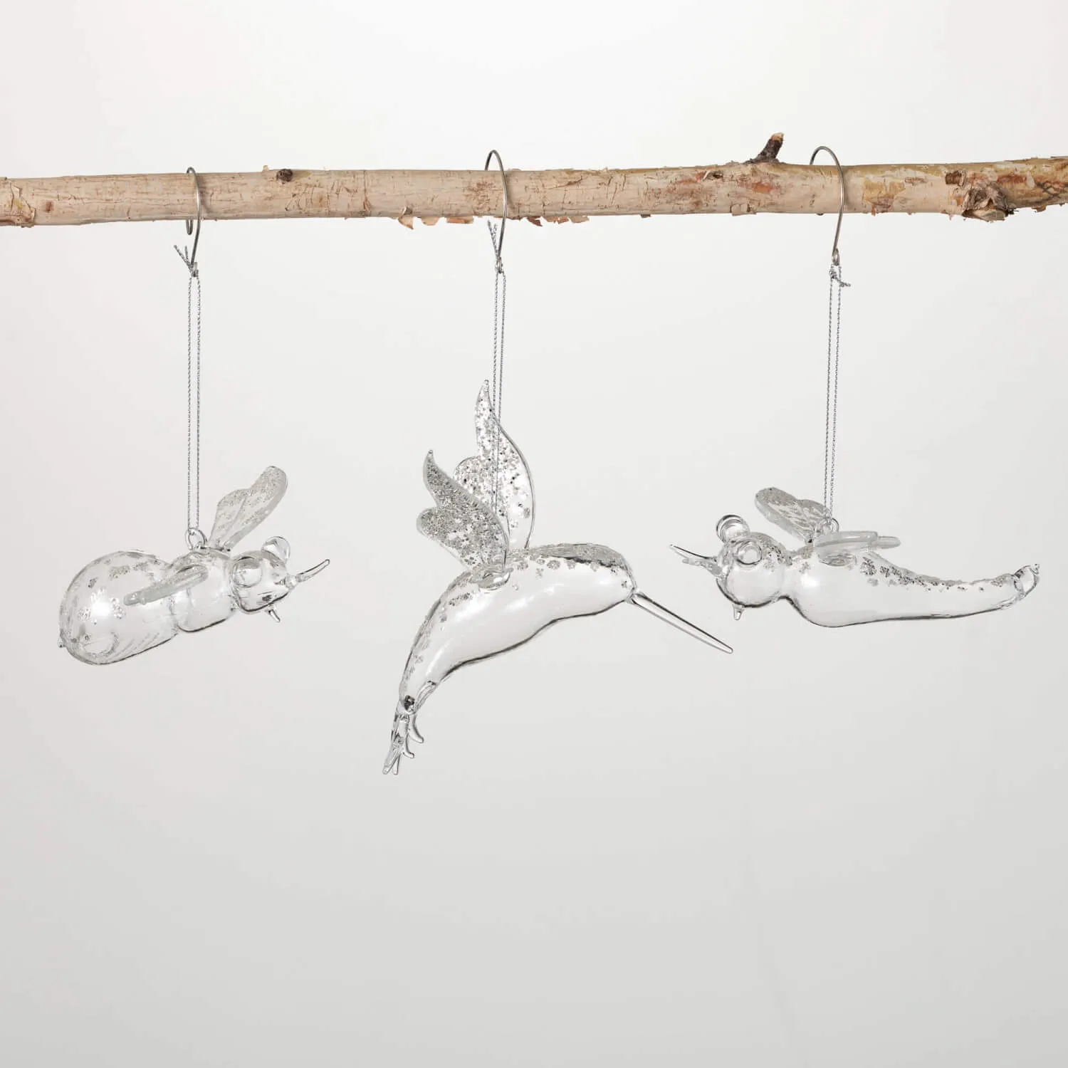 Bird Bee Dragonfly Ornaments Clear 4.5"H Glass Set of 3