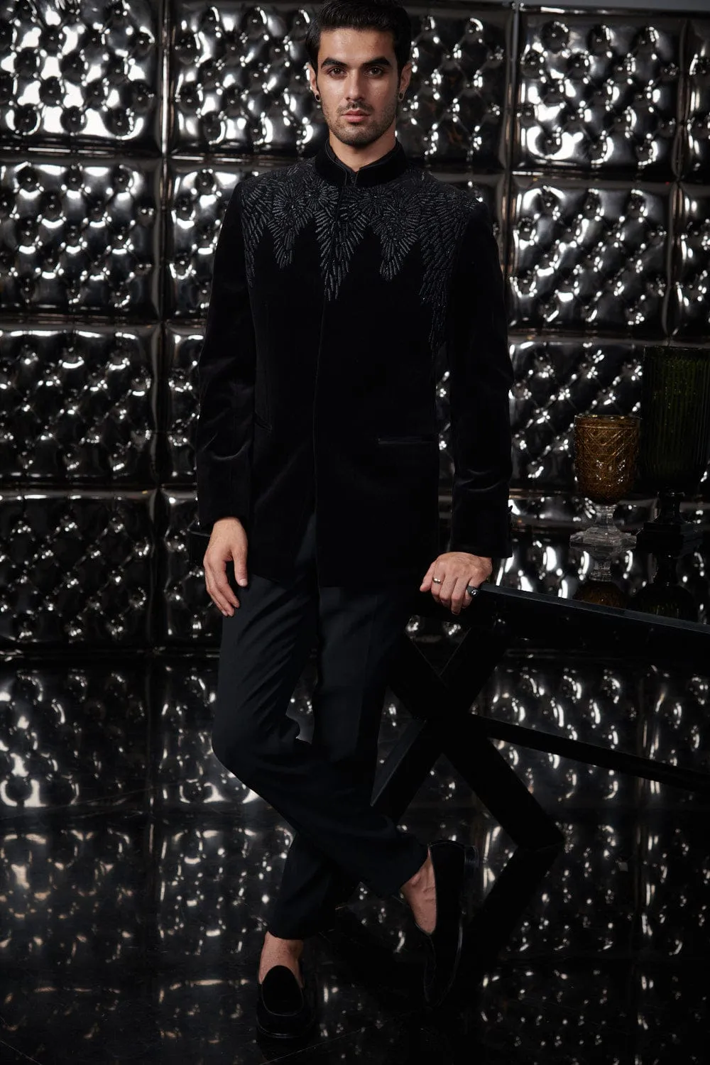 Black Icicle Bandhgala Set