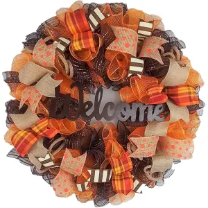 Brown Front Door Wreath for Fall, Welcome Wreath for Thanksgiving : F3