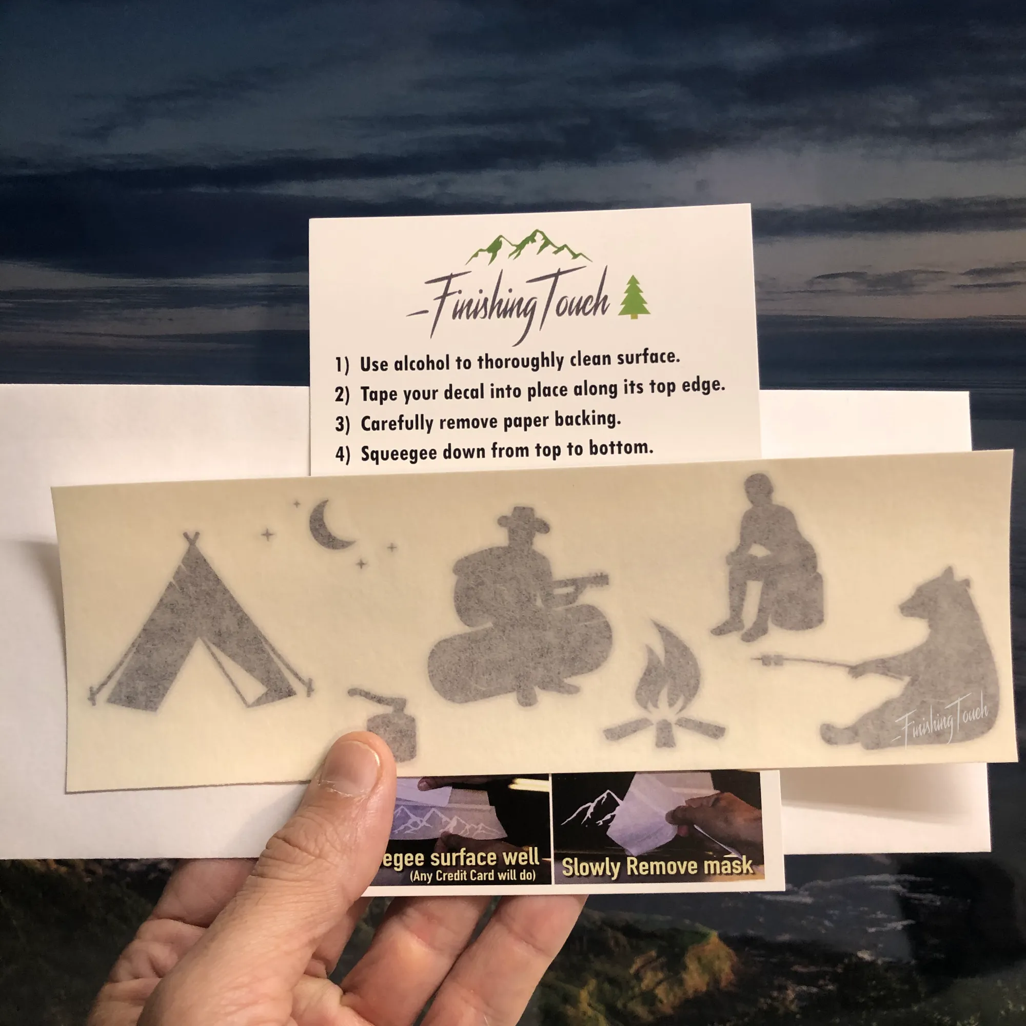 Camping Bear, Marshmallow Camp Fire & Tent Under Night Sky