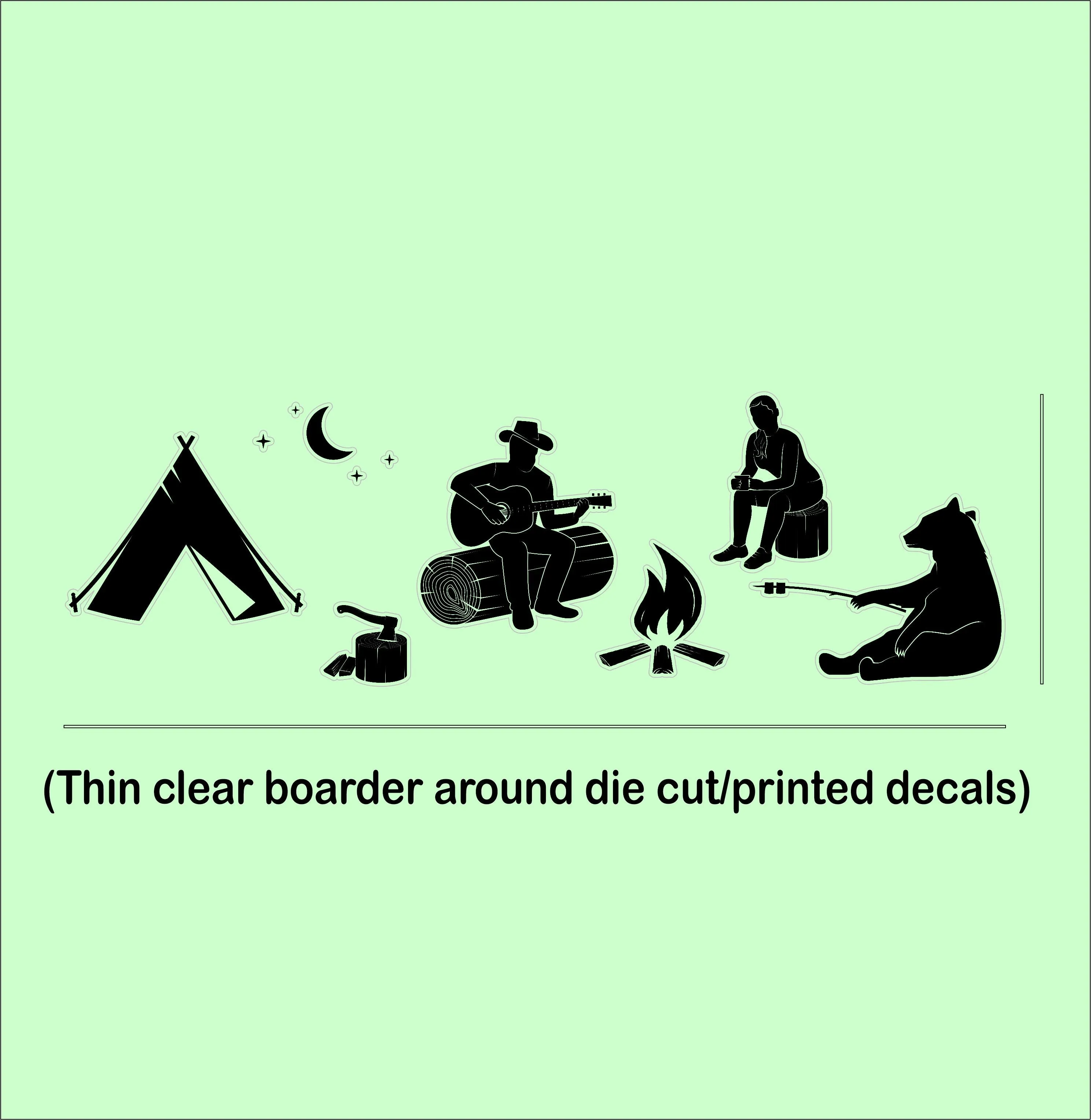 Camping Bear, Marshmallow Camp Fire & Tent Under Night Sky
