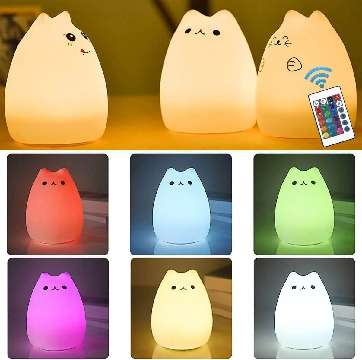 Cat Lamp, Remote Control Silicone Kitty Night Light for Kid