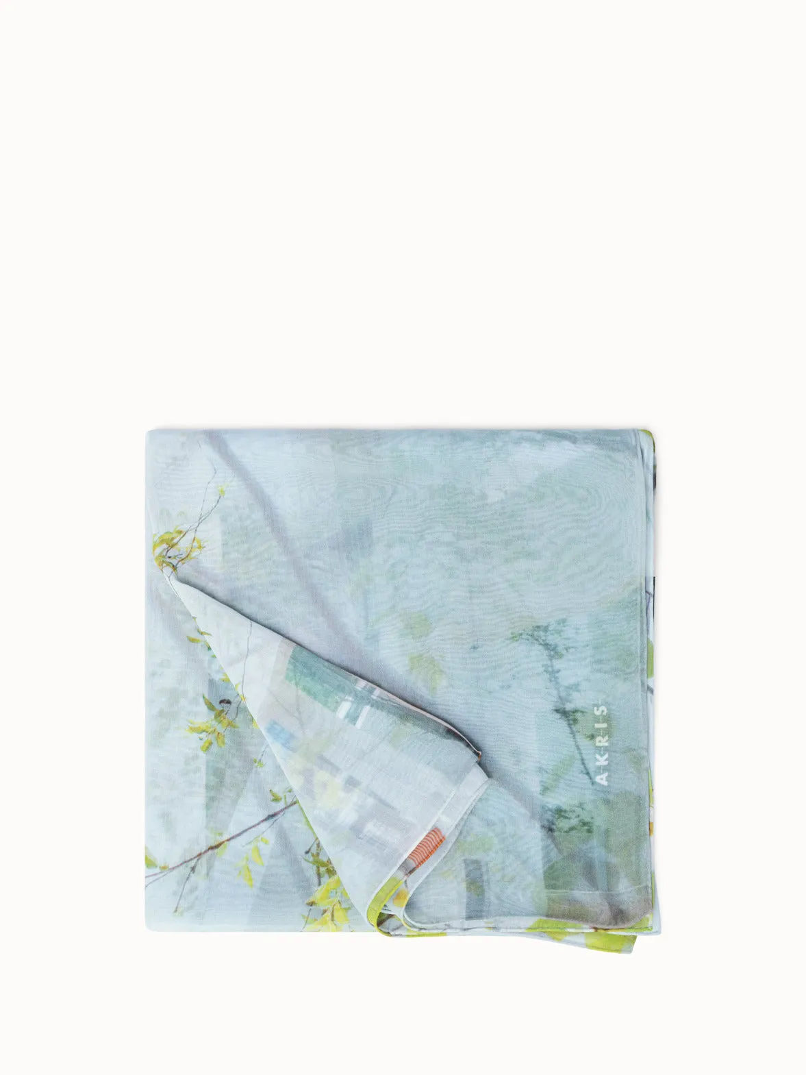 Cotton Silk Scarf with House N Trees Print
