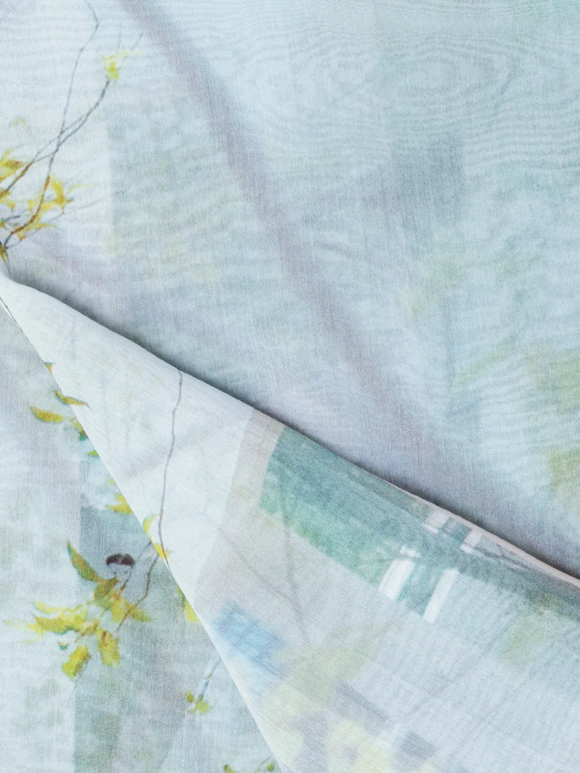 Cotton Silk Scarf with House N Trees Print