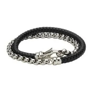 Double leather and steel bracelet