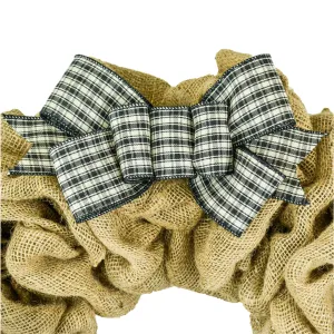 Farmhouse Black Ivory Off White Cream Checkered Plaid Add On Wreath Bow - Wreath Embellishment for Already Made Wreath