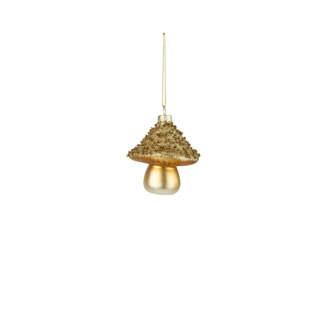 Glass Mushroom Ornament (Gold   Green)