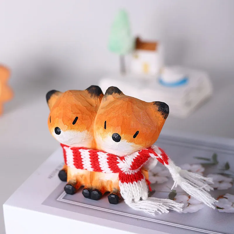 Gohobi Handcrafted Wooden Foxes Ornament