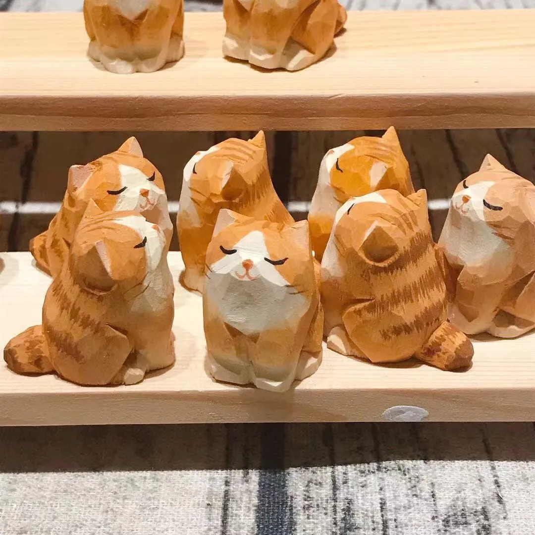 Gohobi Handcrafted Wooden Ginger Cat Ornament